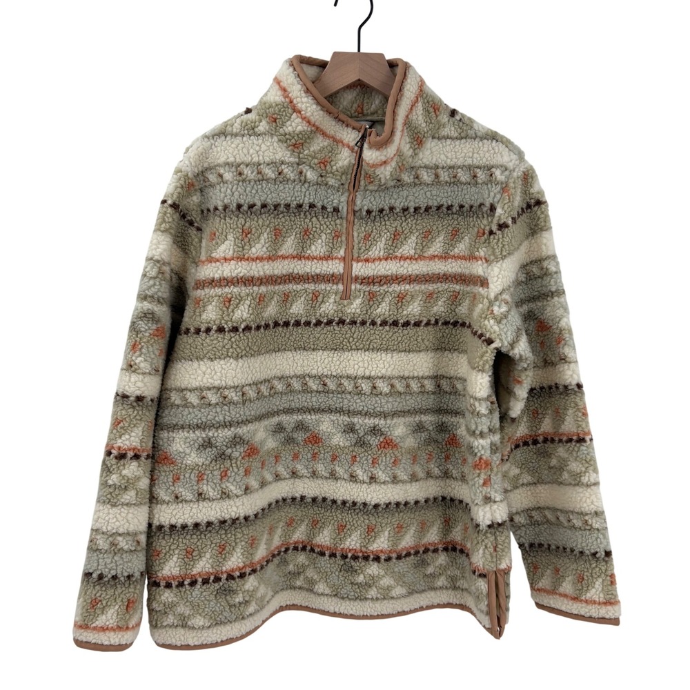 LL Bean Signature Sherpa Fleece Quarter Zip Pullover Southwestern‎ Pattern Large